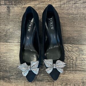 J. Crew Black Heels with Bow Accent